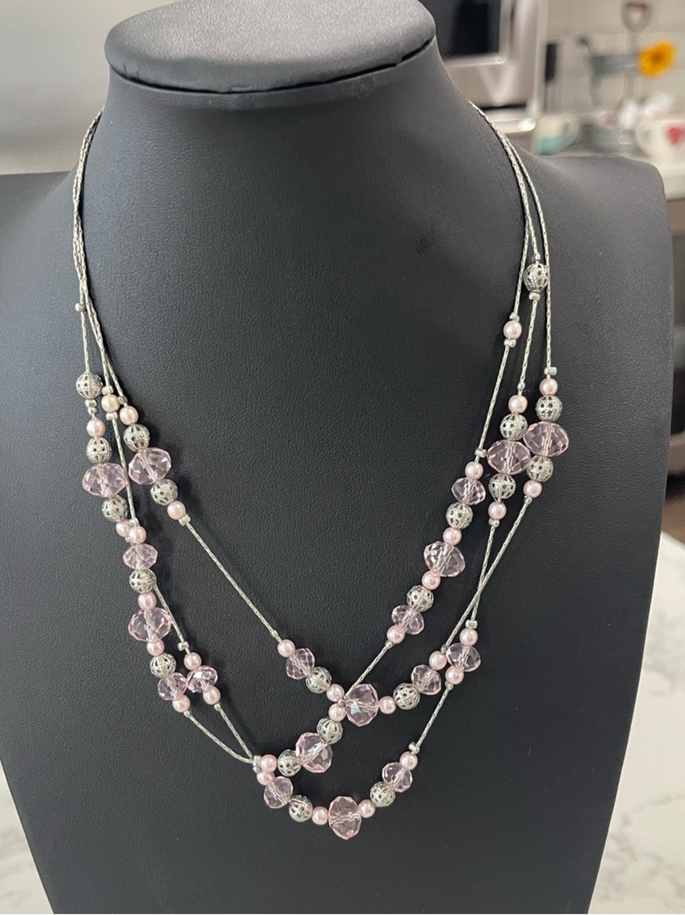 Layered Pink Beaded Necklace - Women's Multi-Strand Jewelry